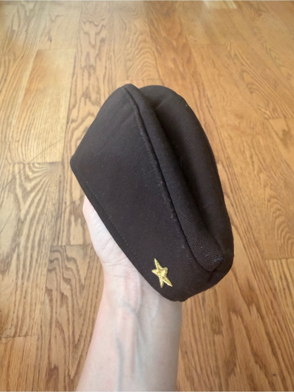 Brown Military-Style Wool Blend Side Cap with Gold Star Accent for women